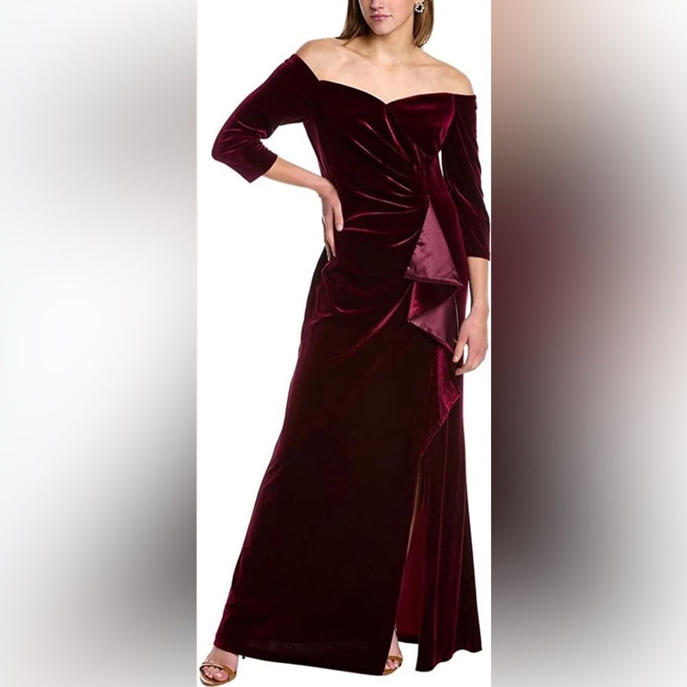 Adrianna Papell Women’s Off-Shoulder Velvet Gown Burgundy Size 12